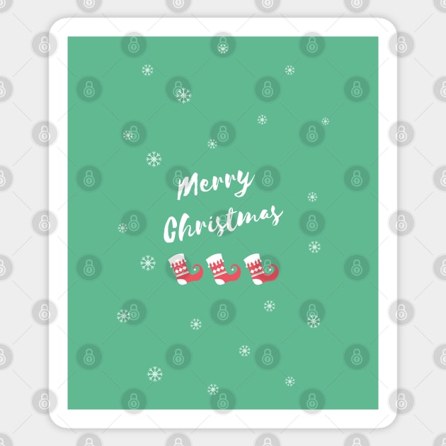 Merry Christmas Elf Shoes and Snowflakes on green Background Sticker by Christine aka stine1